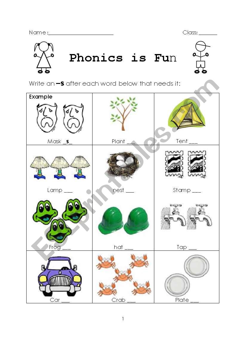 Fun with Phonics [when to +s/es to plural nouns]